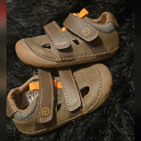 Stride Rite Brown and Orange Baby Walker Shoes - Picture 3 of 7